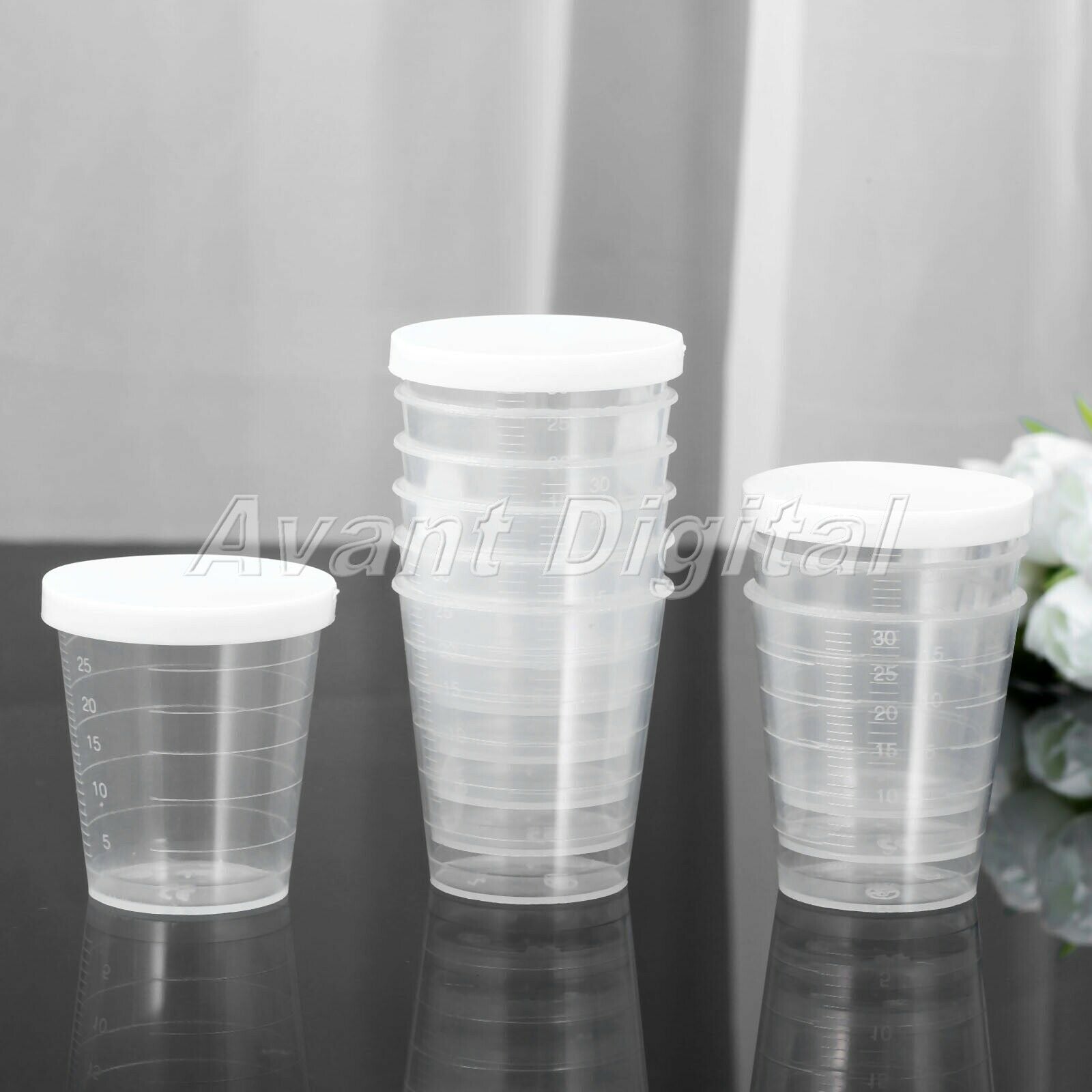 10X 30ml Graduated Laboratory Bottle Lab Test Measuring Container Cups White Lid