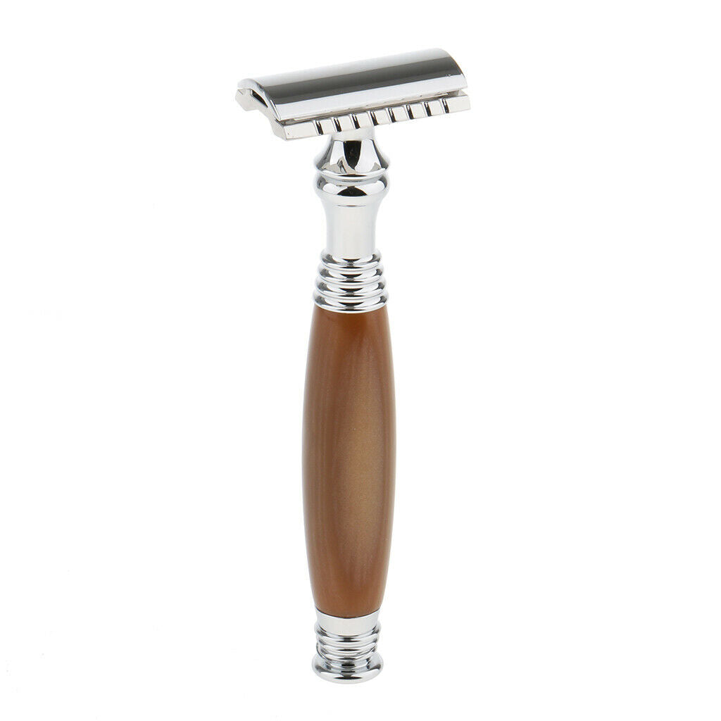 Men's Double Edge Safety Shaving Razor Alloy Classic Shaver Wooden Handle #F