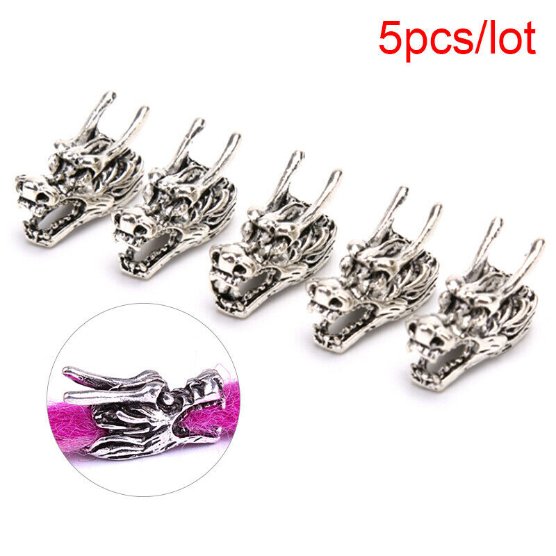 5pcs/set Dreadlocks Braid Tube Rings Dragon Head Loose Beads Hair Ring Jewelr_WF