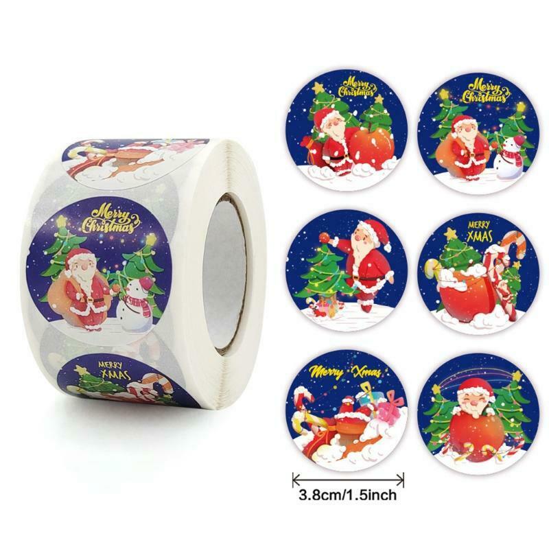 500Pcs Christmas Round Stickers Roll Santa Claus Adhesive Labels for DIY Crafts