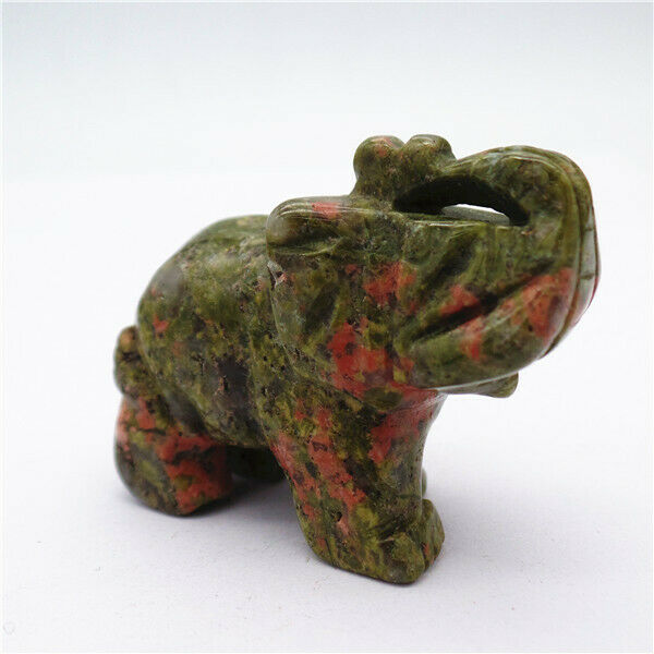 48x36x22mm Natural Unakite Jasper Carved Elephant Decoration Statue Decor HH7960