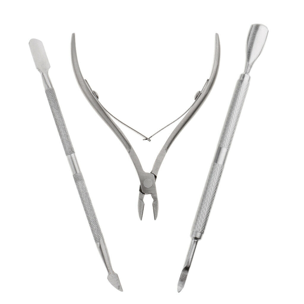3PCS Stainless Steel Nail Cuticle Pusher Remover Trimmer Manicure Pedicure Set