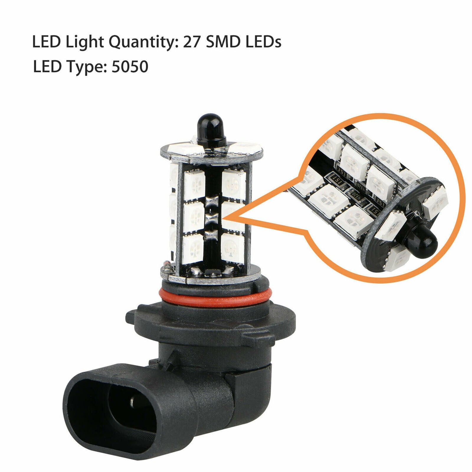 2x 9006 LED 27-SMD 5050 RGB Car Headlight Fog Light Lamp Bulb + Remote Control