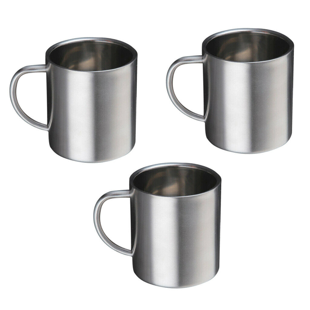 Pack of 3 Double Wall Stainless Steel Heat - nsulation Travel Hot Coffee Milk