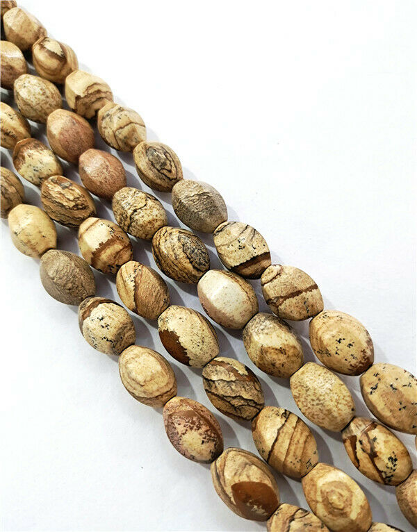 1 Strand 14x10mm Natural Picture Jasper Faceted Olive Spacer Beads 15.5" HH7887