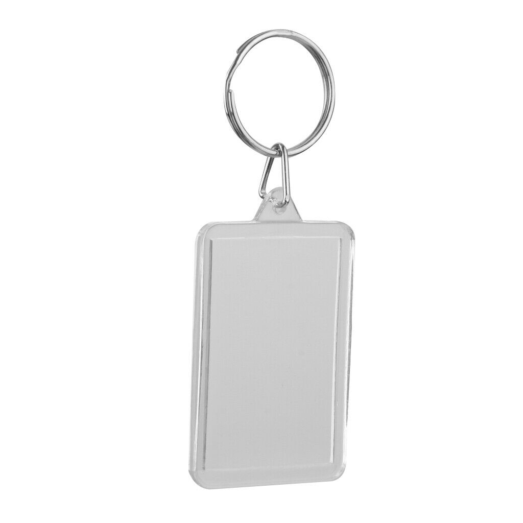 100Pcs Unisex Acrylic Rectangle Clear Ring Keychain Insert Photo Frame