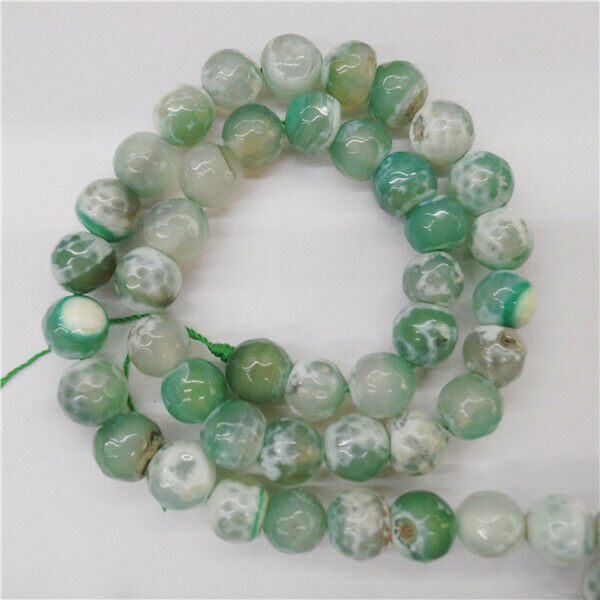1 Strand 8mm Green Fire Dragon Veins Agate Round Ball Loose Beads 15.5" HH9020