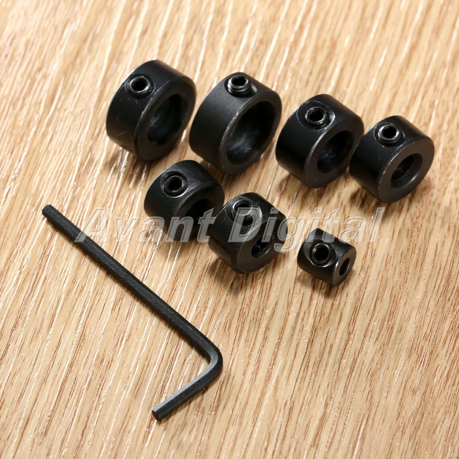7x Drill Depth Stop Collars Dowels Shaft Chuck + Hex Wrench Consist Carbon Steel