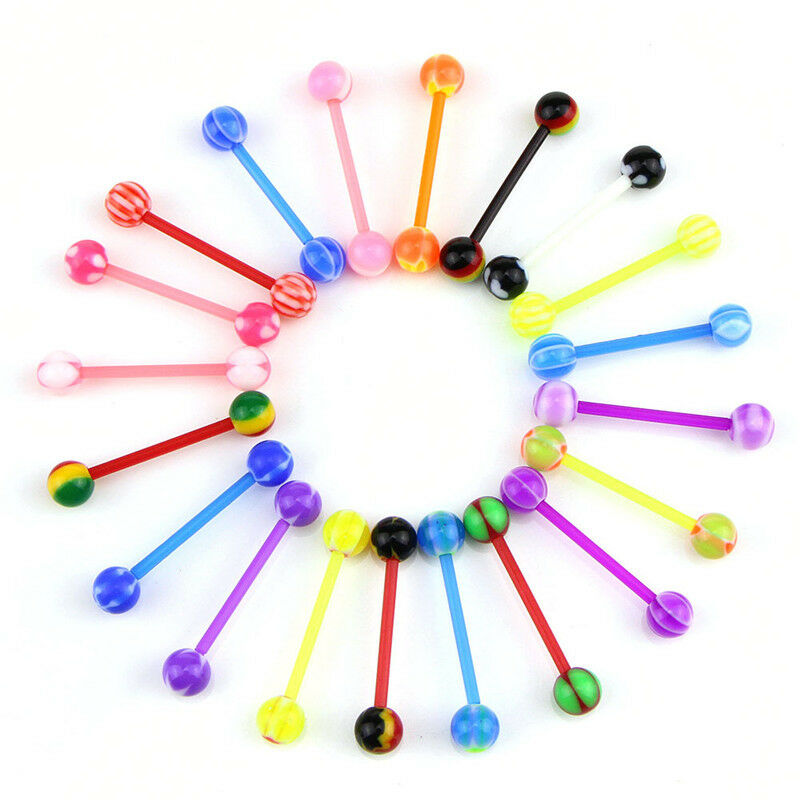 20x Multicolor Stud Tounge Rings Bar  Barbell Body Piercing  Jewelry Spiri.l8