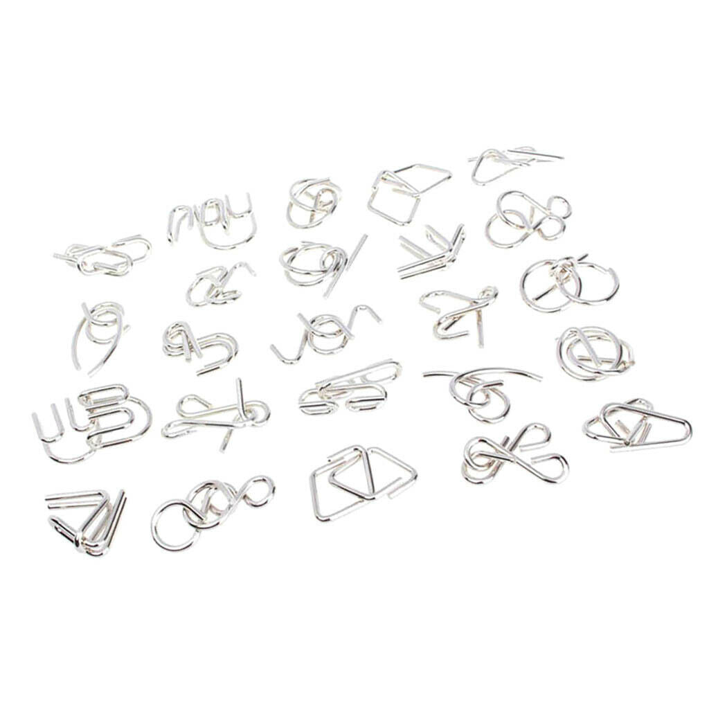 24 Pcs Metal Crafts Chinese Ring Puzzle IQ Brain Teaser Kid Educational Toys