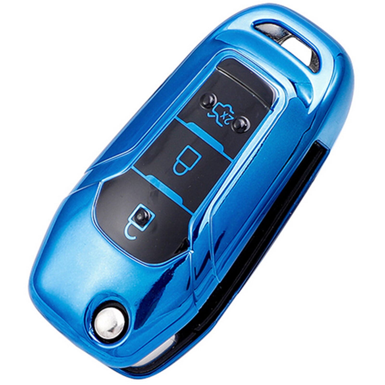 Blue TPU Remote Flip Key Fob Cover 3 Buttons Keychain For FORD F-150 Ranger