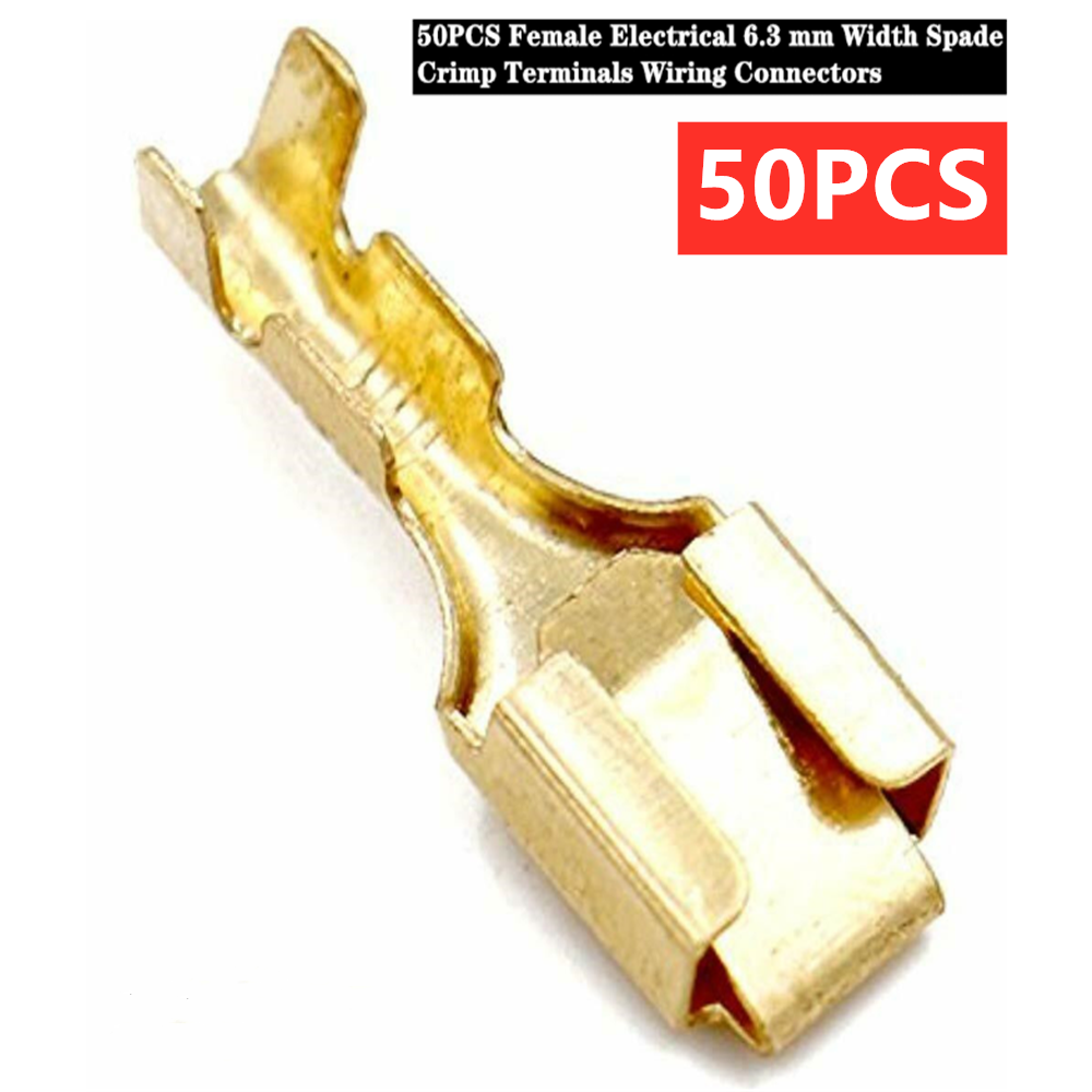50PCS Female Spade Quick Splice Crimp Terminals 6.3mm Connector Non Insulated