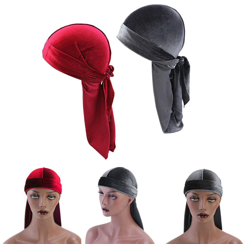 2 Pieces Women Mens Velvet Bandana Hat Durag Headwear Beanie Chemo Hat