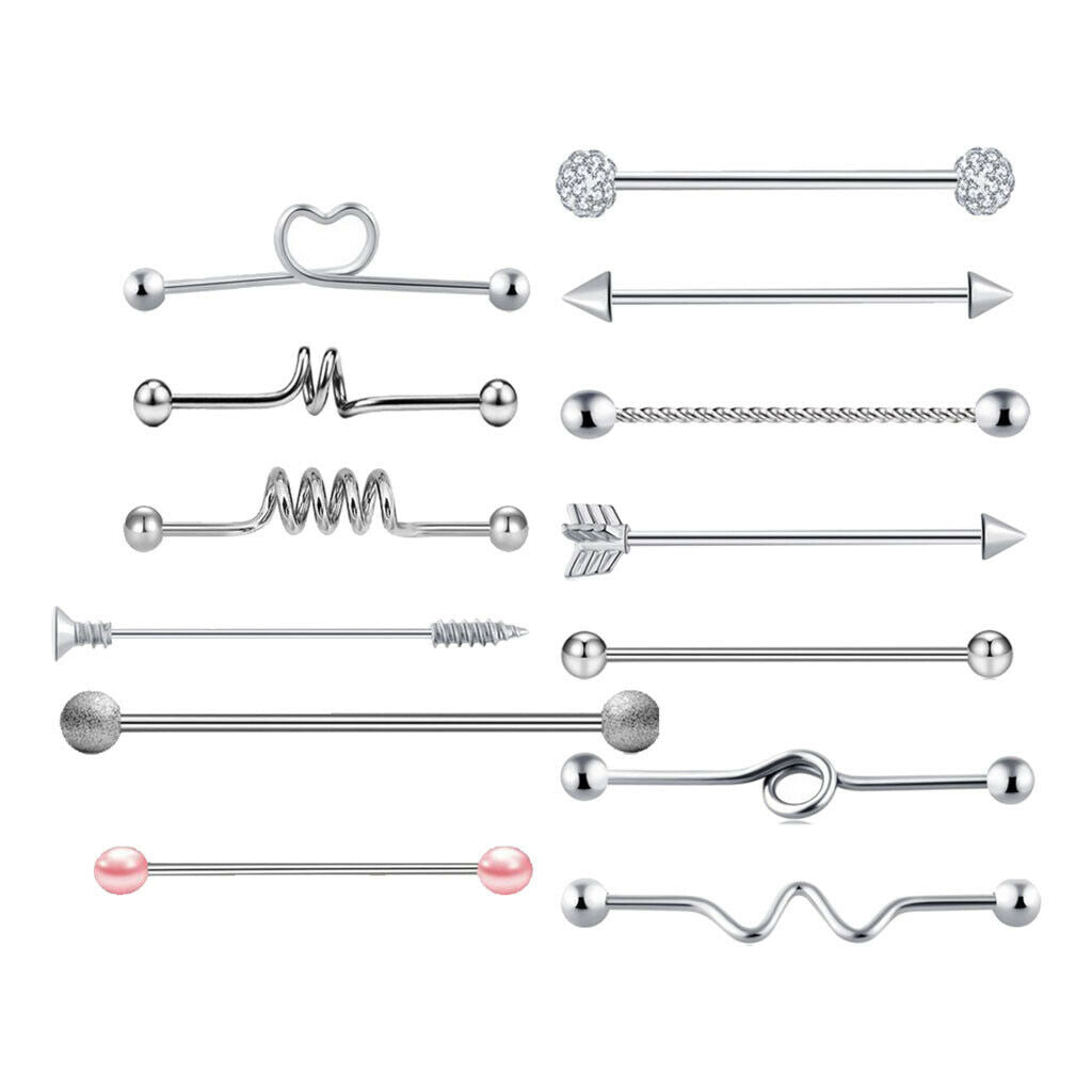 13pcs 14G Stainless Steel Industrial Barbell Earring Piercing Jewelry 38mm