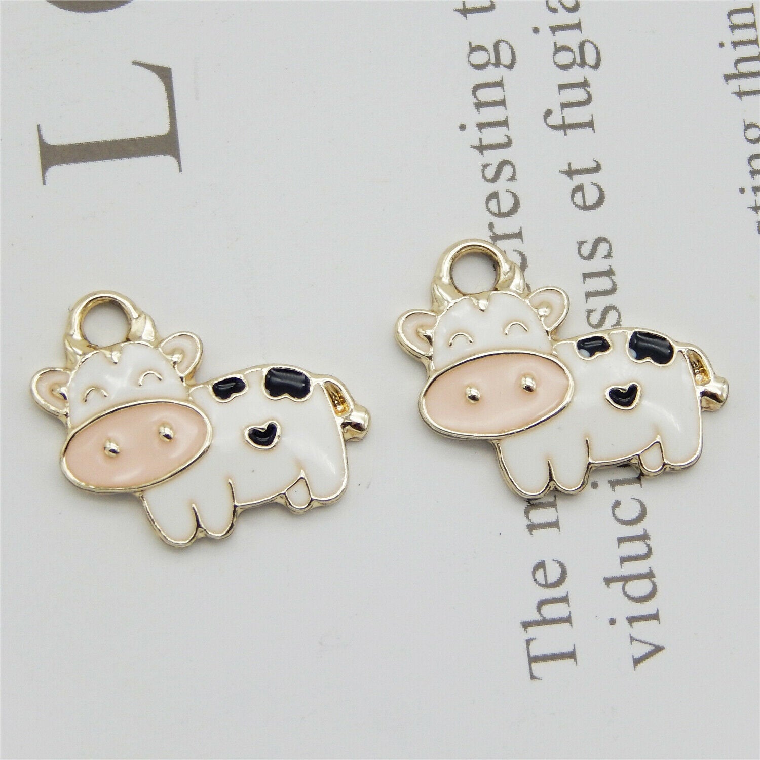 15pcs Enamel Plated White&Black Cow Ox Calf Pendant Charms Jewelry Findings