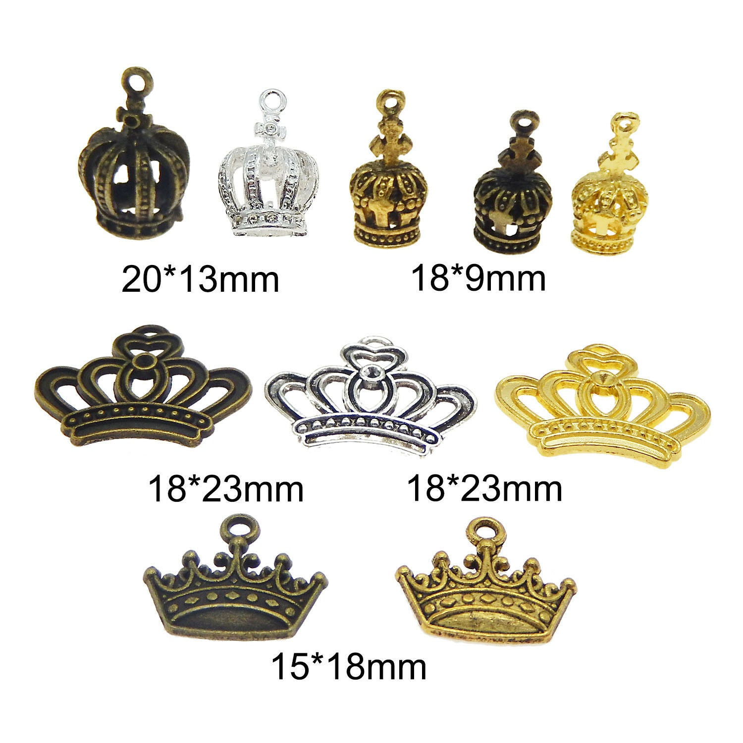 9 pcs Assorted Multi-colors Metal Alloy Crown Charm Pendant Jewelry Findings DIY