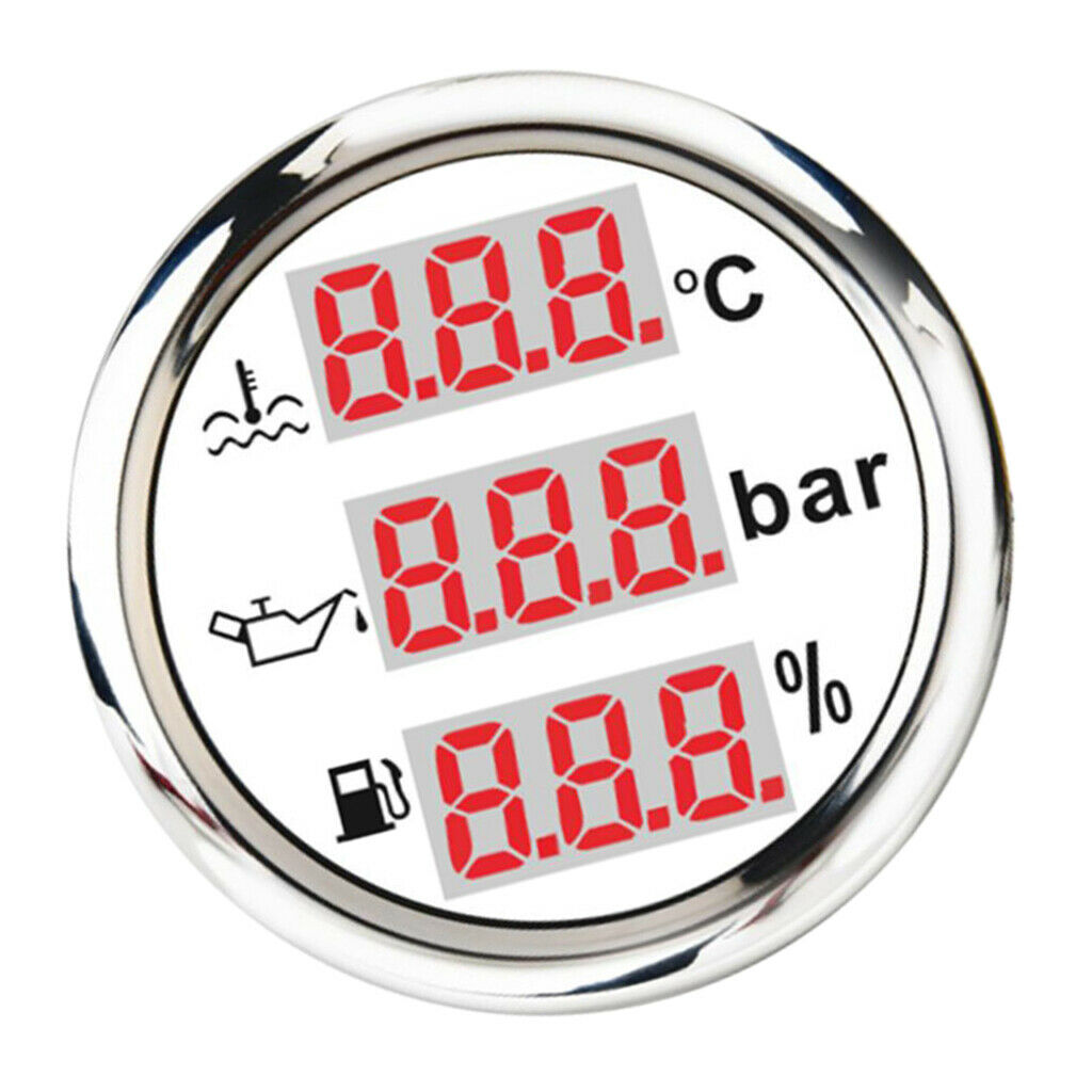 Multifunction Marine Water Temp Fuel Level Oil Pressure Gauge 52mm/2'' White