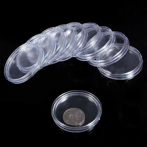 20pcs Clear Coin Capsules Cases Round Storage Ring Boxes Many Sizes 25/27/30mm