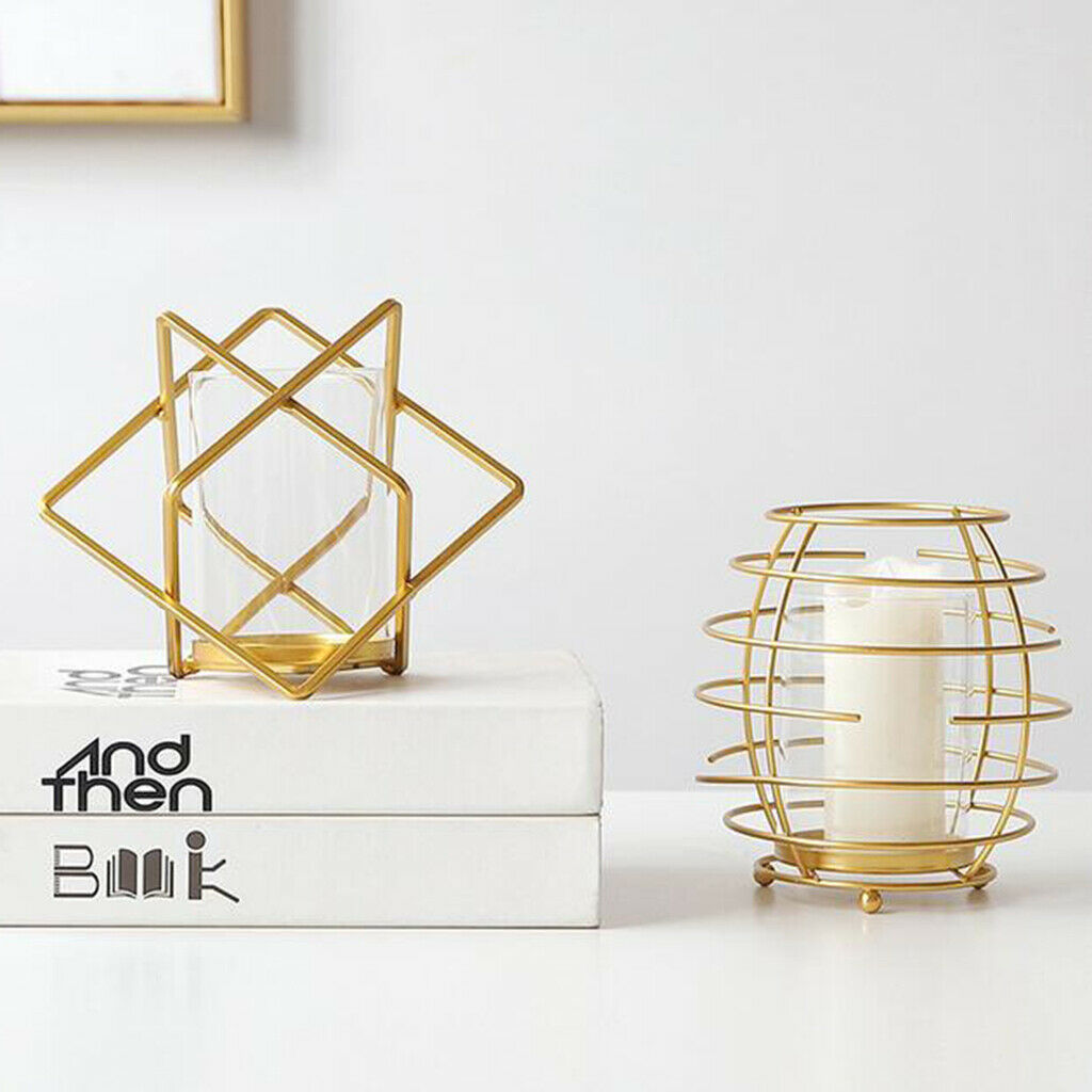 Metal Wire Golden Candle Cup Holder for Living Room Decor Photo Prop Sqare