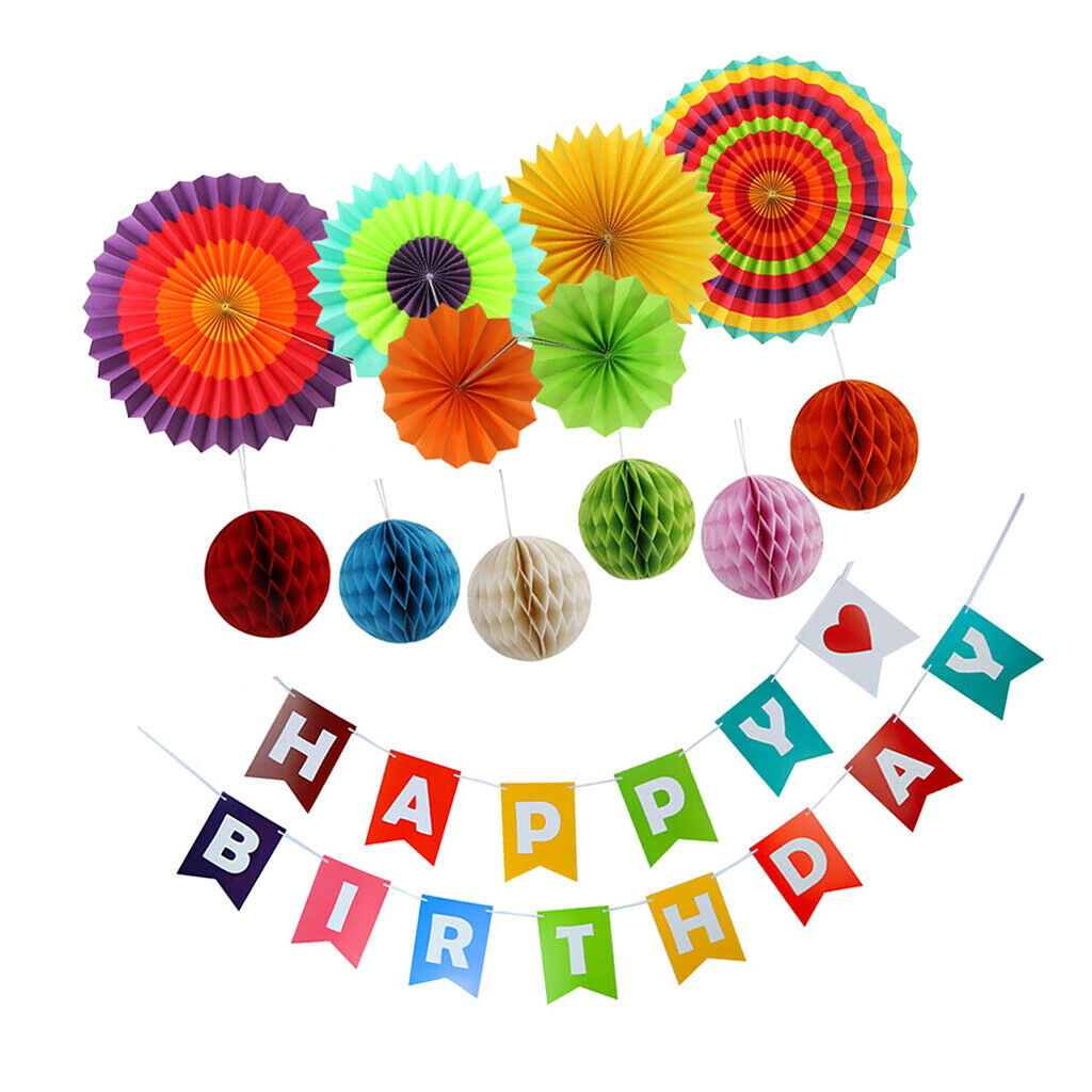 Colorful Paper Fan Match Paper Honeycomb Set Birthday Party Backgroud Decor