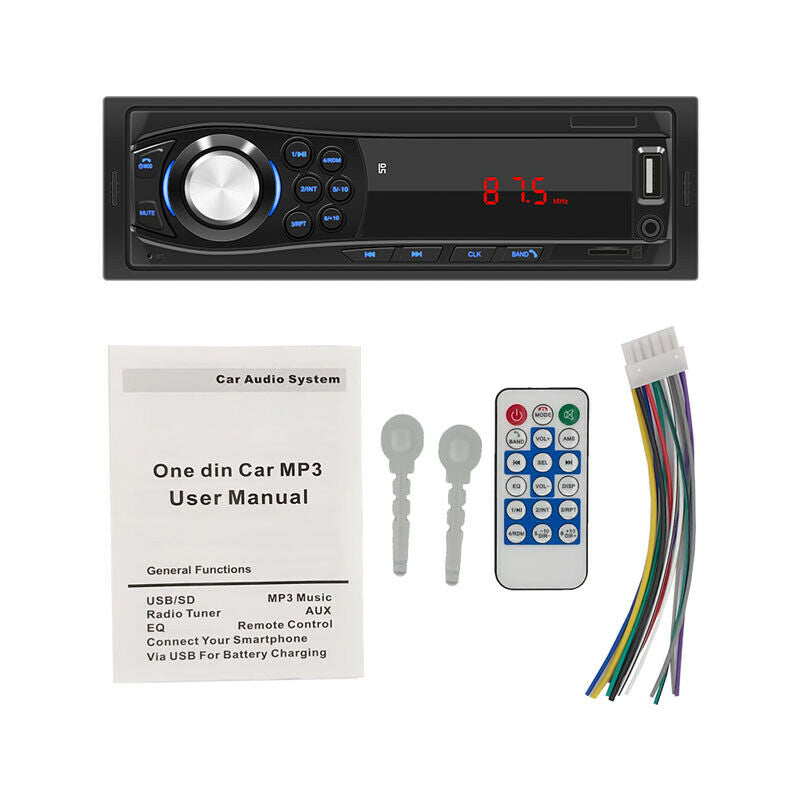 Car 1 Din LED Digital Bluetooth Hands-free MP3 Player Card U Disk FM Radio Audio