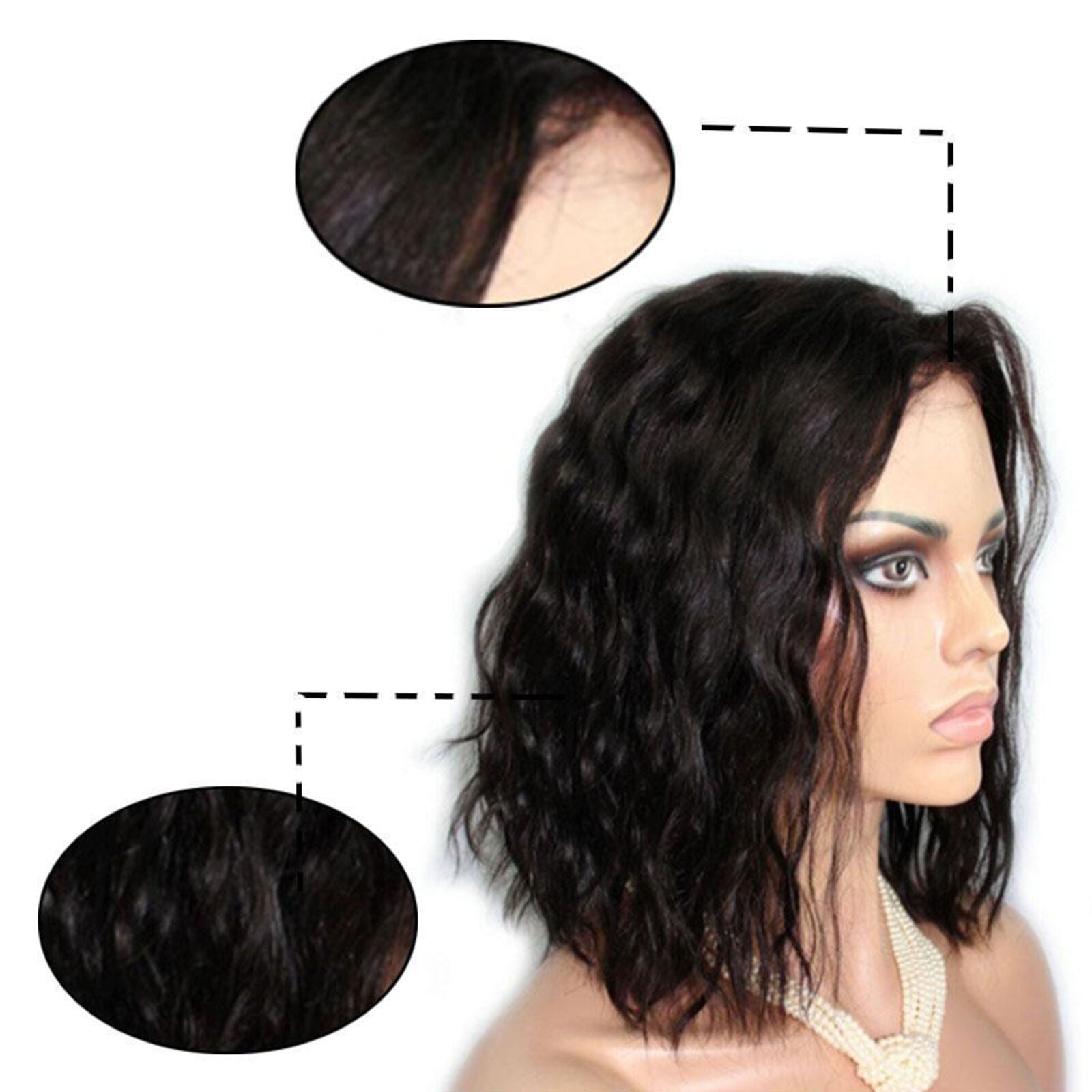 Women Short Bob Brazilian Curly Lace Wig Human Hair Silk Top Deep Parting Wigs