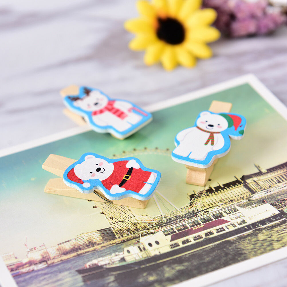 10PCS/Set Christmas Bear Wood Clips Photo Paper Pegs Clothespin Craft Deco.l8