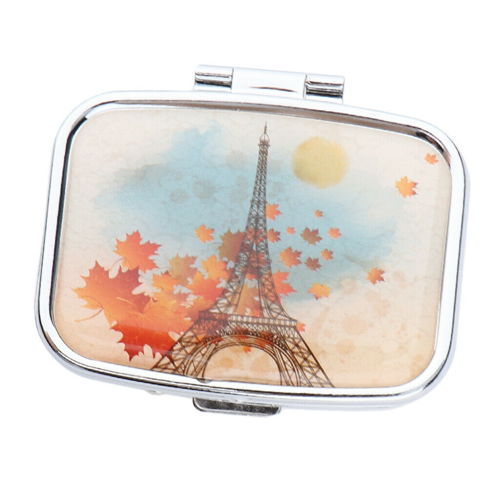 Square Stainless Steel Compact 2 Compartment Medicine Case, Pill Box for Pocket