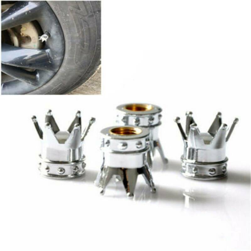 4 Chrome Royal Crown Valve Stem Caps for Motorcycle & Car Wheel Air Tire Rims