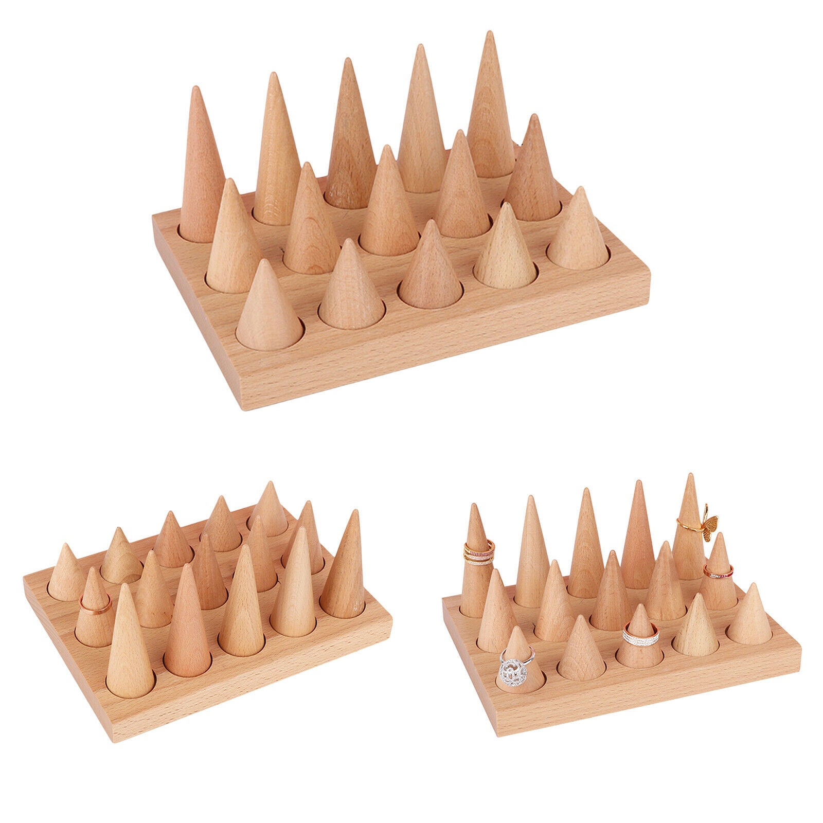Wood Cone Shape Rings Holder Jewelry Display Rack Organizer for Trade Shows