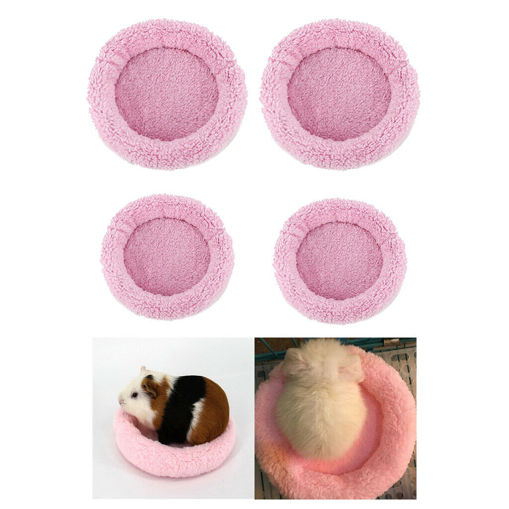 4pcs Pet Mats Warm Bedding Round for Rabbit Pig Hamster Squirrel Mice Pink