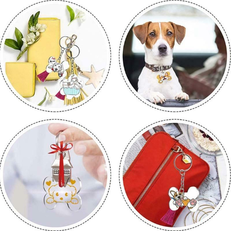 Acrylic Keychain Blanks Leather Tassels Key Chain Ring and 30 Jump Rings