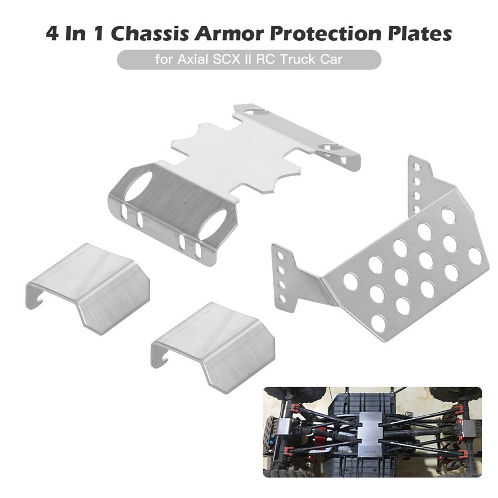 4PCS Chassis Armor Protection Skid Plate for 1:10 Axial SCX10 II 90046 90047