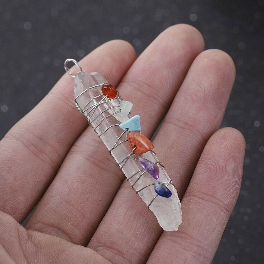 1x Healing Crystal 7 Chakra Stone Wire Wrap Quartz Reiki Pendulum Pendant Gift !