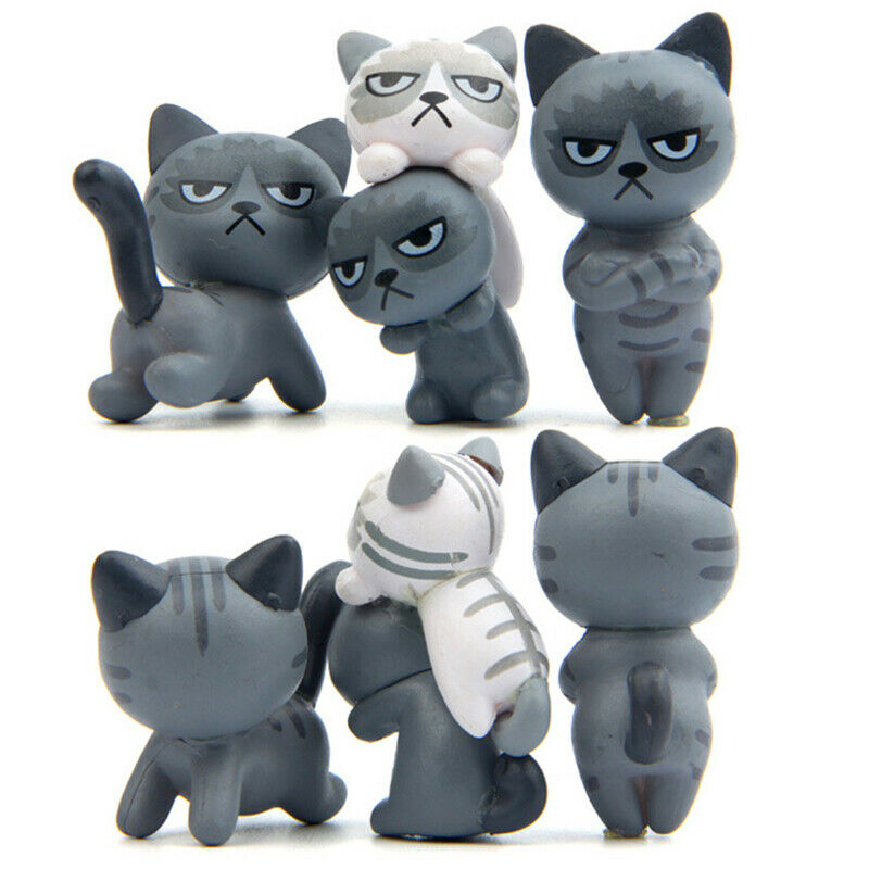 6/lot Angry Action Figures Unhappy Kitty Small Statue Crafts Ornament Miniatu FT