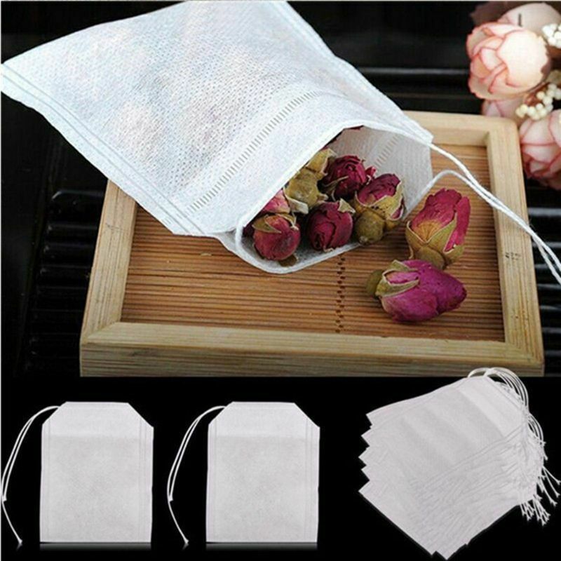 200Pcs Disposable Tea Filter Bags Empty Cotton Drawstring Seal Filter Tea Bags