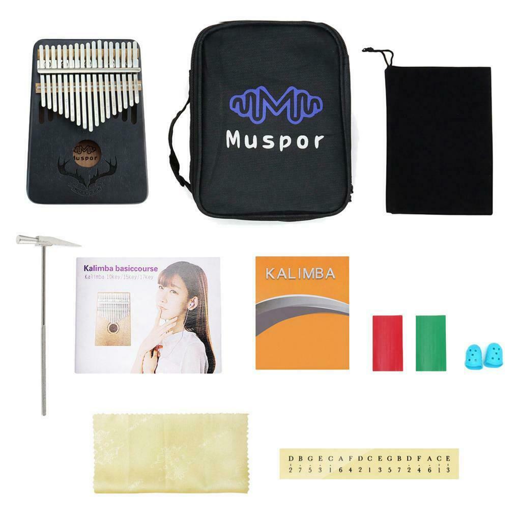 Mahogany 17Keys Kalimba Finger Piano Mini Gift 185x138x35mm w/ Bag Black