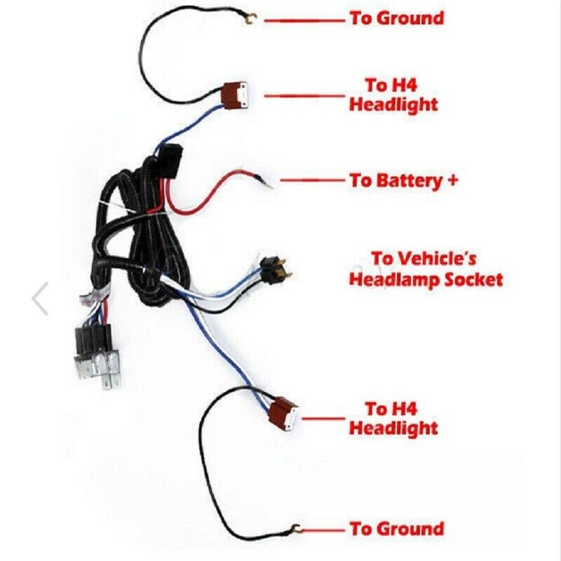 H4 Headlight Headlamps Lights Bulb Relay Wiring Harness Socket Plug Wire Kit