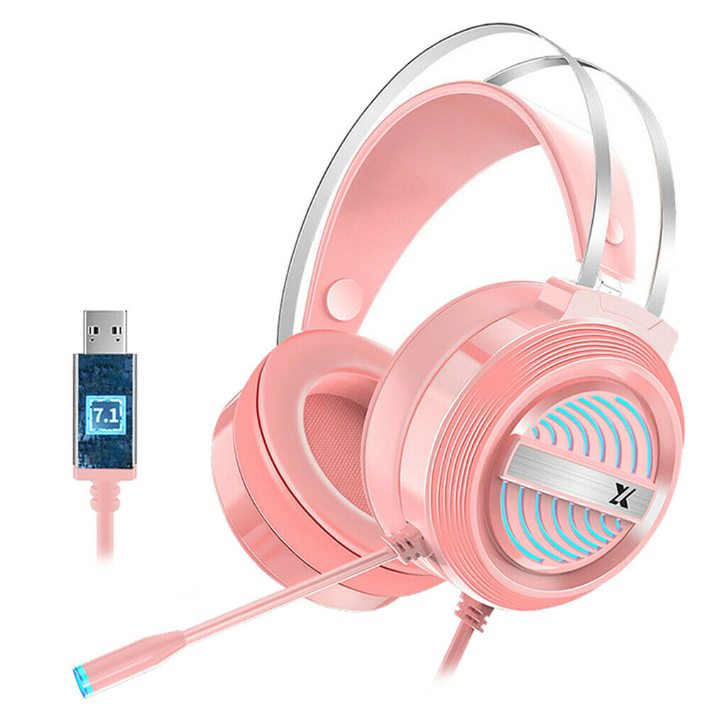 7.1 Wired USB Gaming Headset with Mic 7 LED Light for  - pink