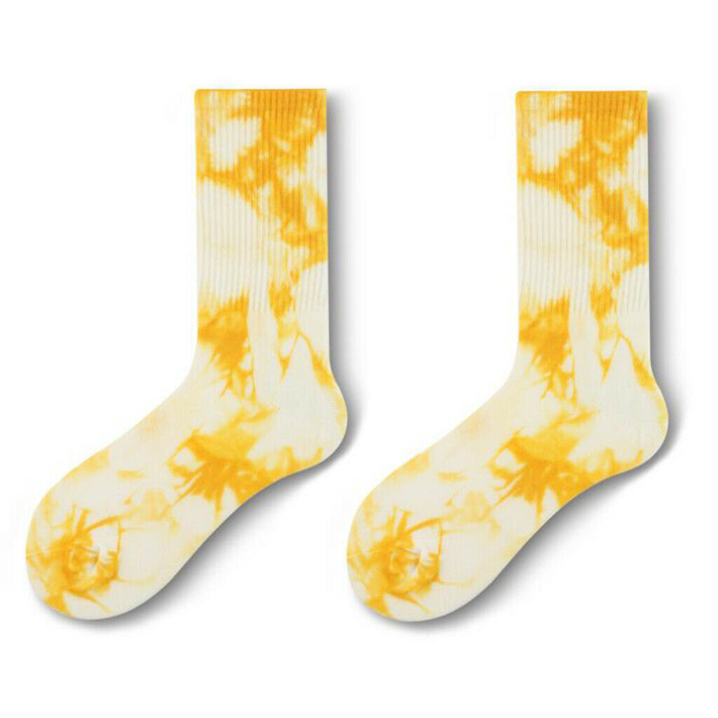 Mid-calf Length Socks Multi Color Cotton Tie Dye Socks - 5 Colors Yellow