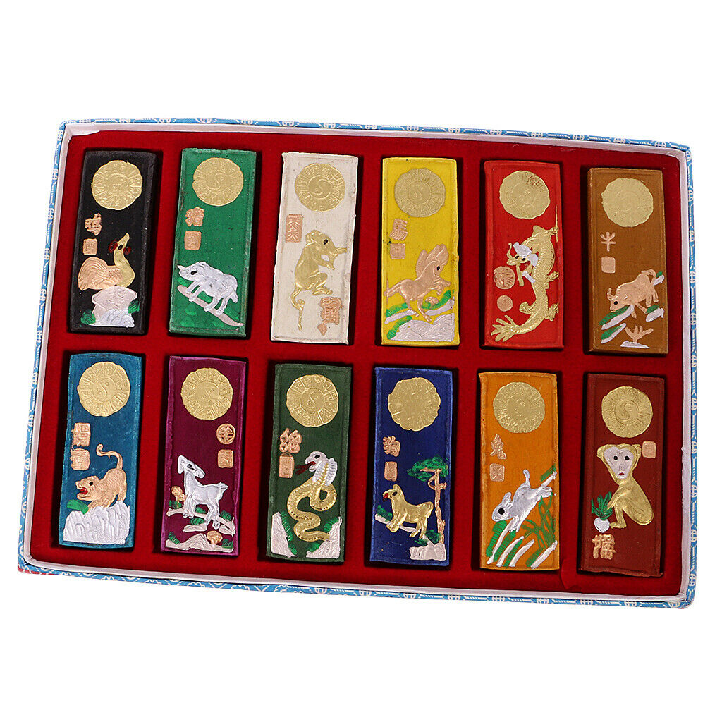12 PCS Ink Pens Asia 7 Colors Carved Chinese Zodiac