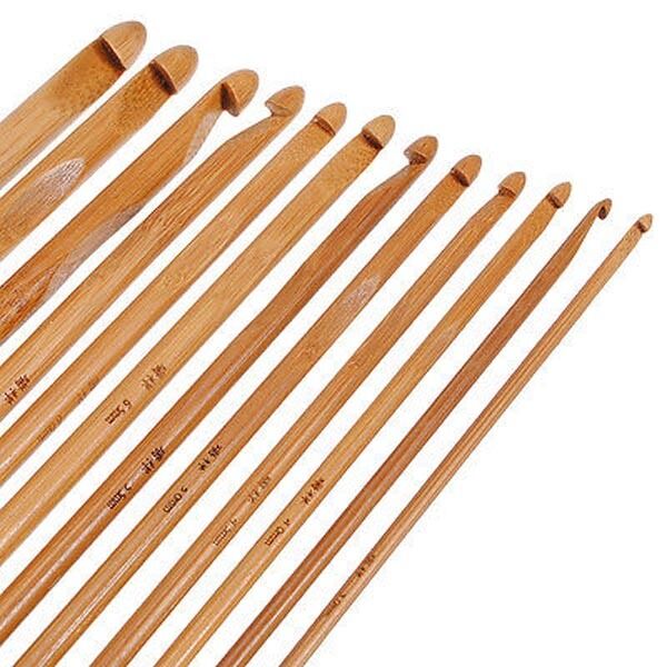 12 Size 6" Bamboo Handle Crochet Hook Knit Weave Yarn Craft Knitting Needles Set