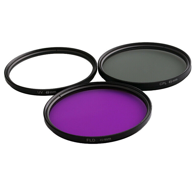 49mm Professional UV CPL FLD Lens Filter Accessory Kit for Canon Nikon Sony DSLR