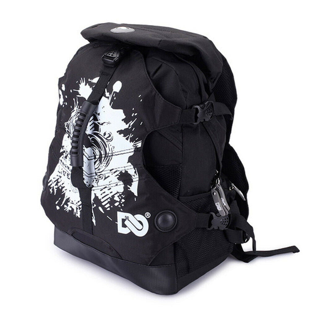 2X Quad Roller Skate Bag Shoulder Backpack Skates Sto Pouch Rucksack Black
