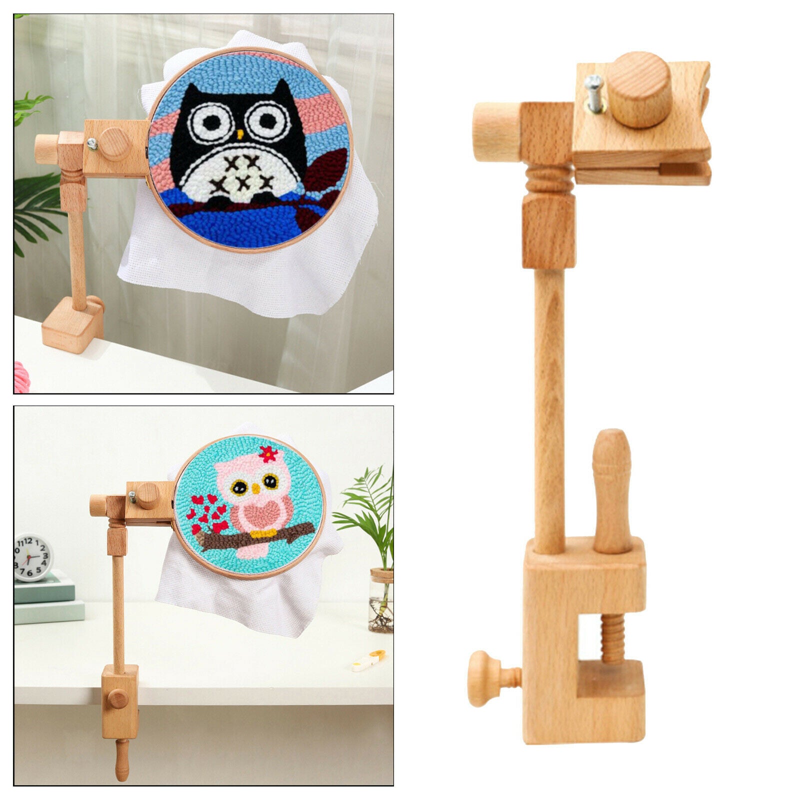 Natural Wooden Embroidery Hoop Stand Desktop Cross Stitch Frame Sewing Tools