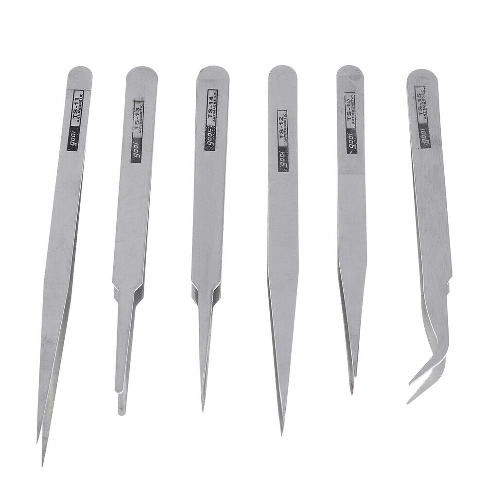 6Pcs all purpose precision tweezer set stainless steel anti static tool k.l8