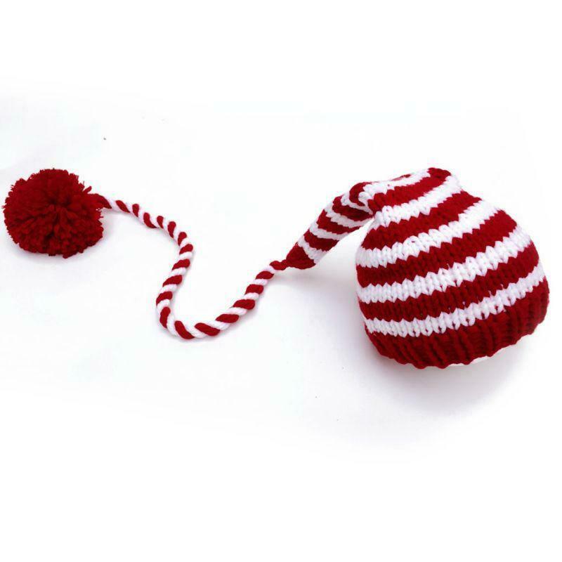 Baby knitting Long Tails Christmas Hat Newborn Photography Props  Stripe Crochet