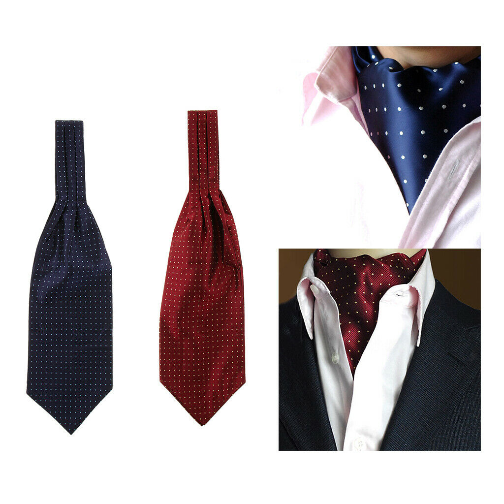 2x Silk Fashion Men's Dots Cravat Ties Jacquard Woven Formal Ascot Gifts