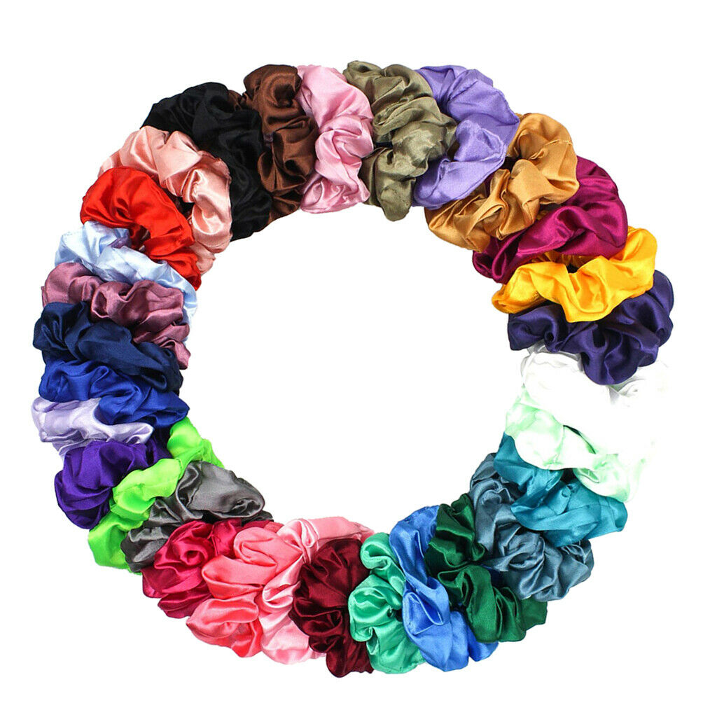 Set of 30 Satin Hair Scrunchies Bobbles Hair Bands Elastic Hair Scrunchy