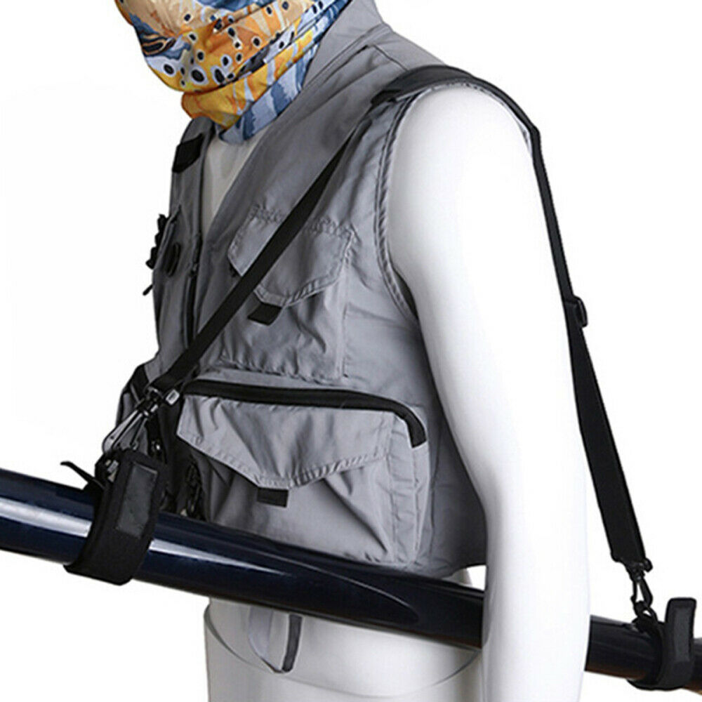 Fishing Rod Carry Strap Sling Band Adjustable Soft Shoulder Belt Tackle Holder